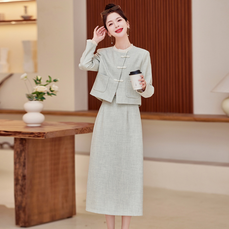 现货-主推秋季款新新中式盘扣花边拼接两件套[C252-2511P160K218]，女装套装/套裙，新风尚