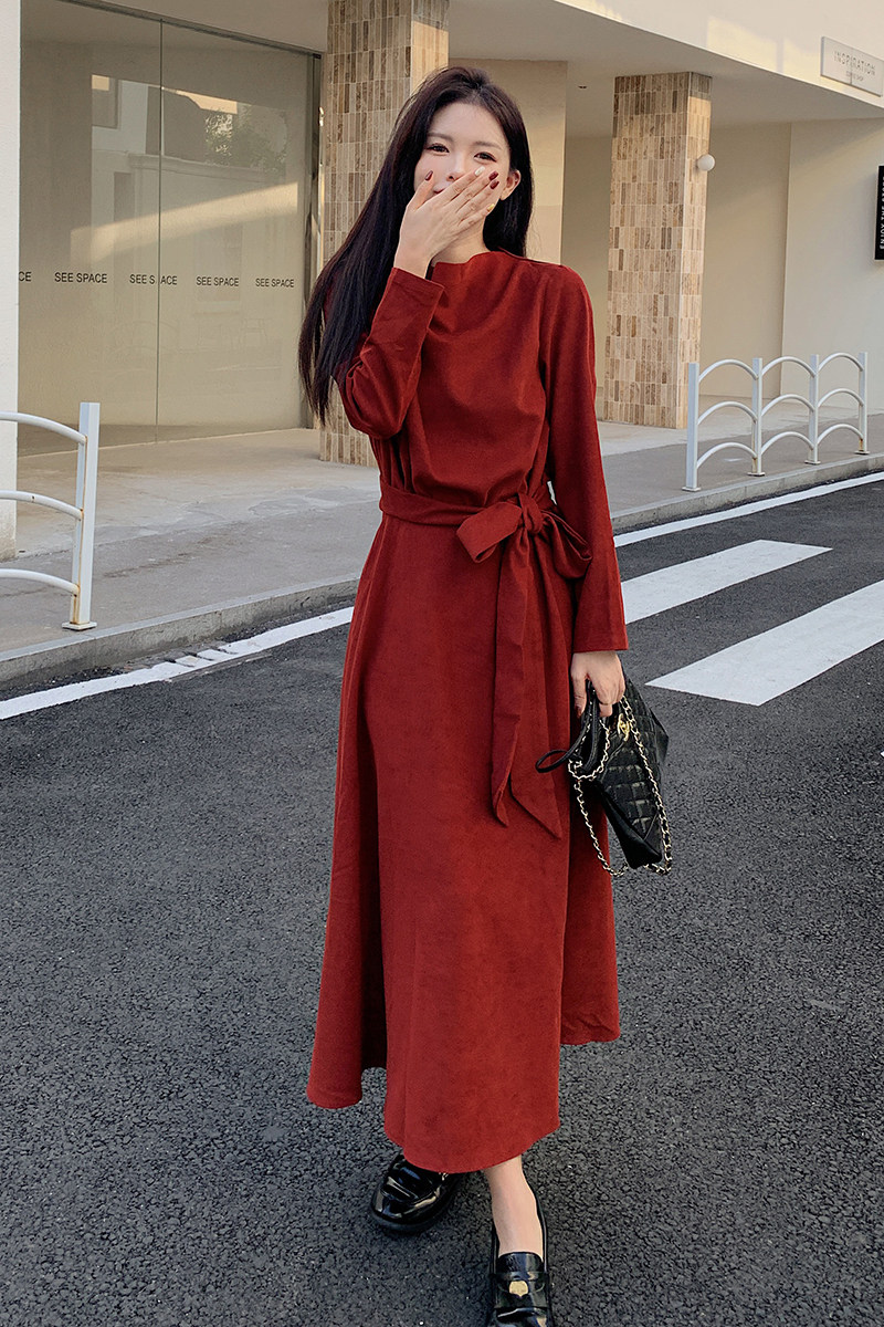 现货-主推-春季新款安可拉红长款大摆裙（-2552-P125K178）,女装连衣裙,2C252