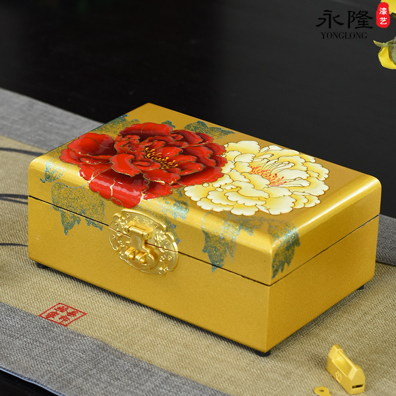 平遥漆器三金珠宝首饰盒带锁黄金首饰收纳盒小型高档精致2021新款