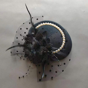 新娘赫本风小礼帽女童旗袍名媛面纱发饰舞台表演走秀面纱发饰黑色