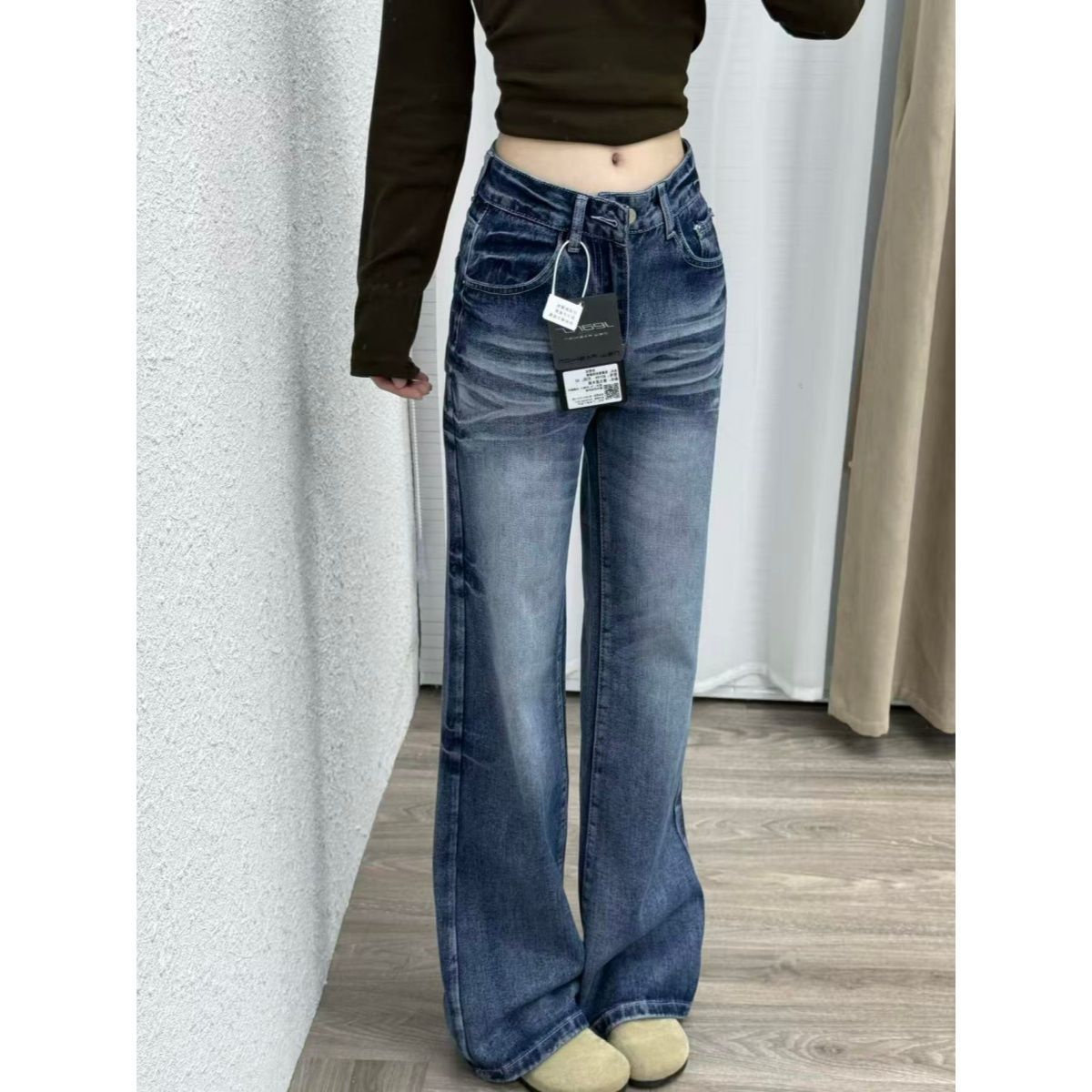 春季新款显瘦高腰直筒微喇牛仔裤女宽松复古阔腿喇叭休闲裤ins潮,女装/女士精品,牛仔裤,淘宝优惠券,粉丝福利购,淘宝优惠卷