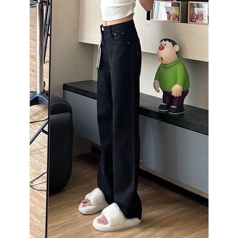 黑色直筒牛仔裤女2026春季韩版新款高腰宽松阔腿拖地裤长裤子潮