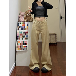 美式低腰卡其色喇叭微喇裤女牛仔裤多巴胺复古微喇2026年春季新款