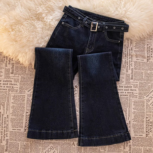 高街辣妹复古韩版微喇牛仔裤2026春季配带腰带设计感喇叭牛仔裤潮