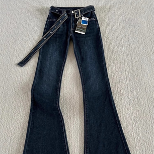 美式深蓝色低腰微喇牛仔裤2026春季辣妹高个子修身显瘦弹力喇叭裤