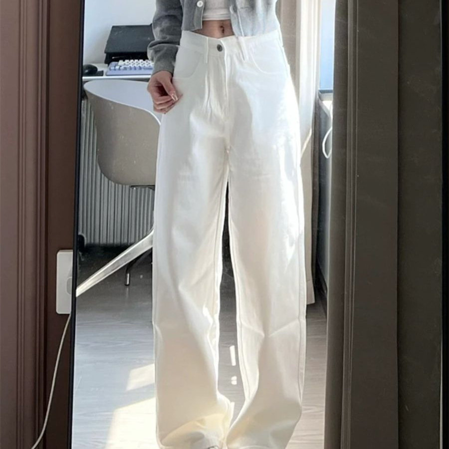 高腰白色直筒阔腿牛仔裤女2026春季新款宽松显瘦百搭垂感拖地裤子