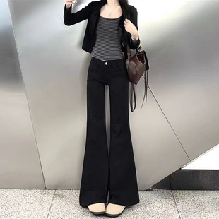 新款 2026春季 版 型超好看 黑色微喇牛仔裤 显瘦纯色喇叭长裤 女韩版