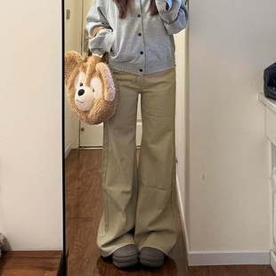 复古做旧卡其色高腰微喇叭牛仔裤女2026春季宽松显瘦不贴腿马蹄裤