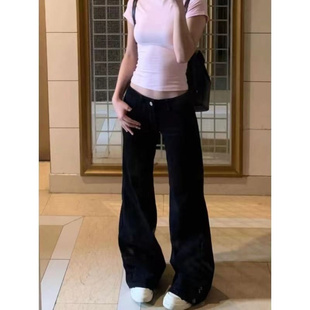 显瘦微喇叭牛仔裤女2026春季韩版新款拖地低腰直筒百搭黑色直筒裤
