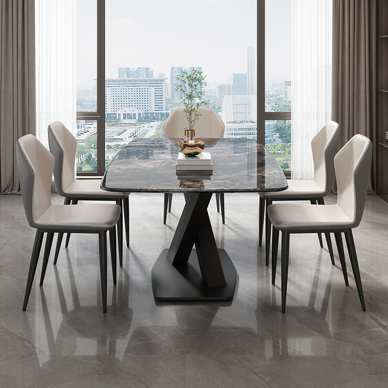 欧朗餐厅奢高档华微晶石餐桌椅组合家用大理石18mm加厚超晶石吃饭