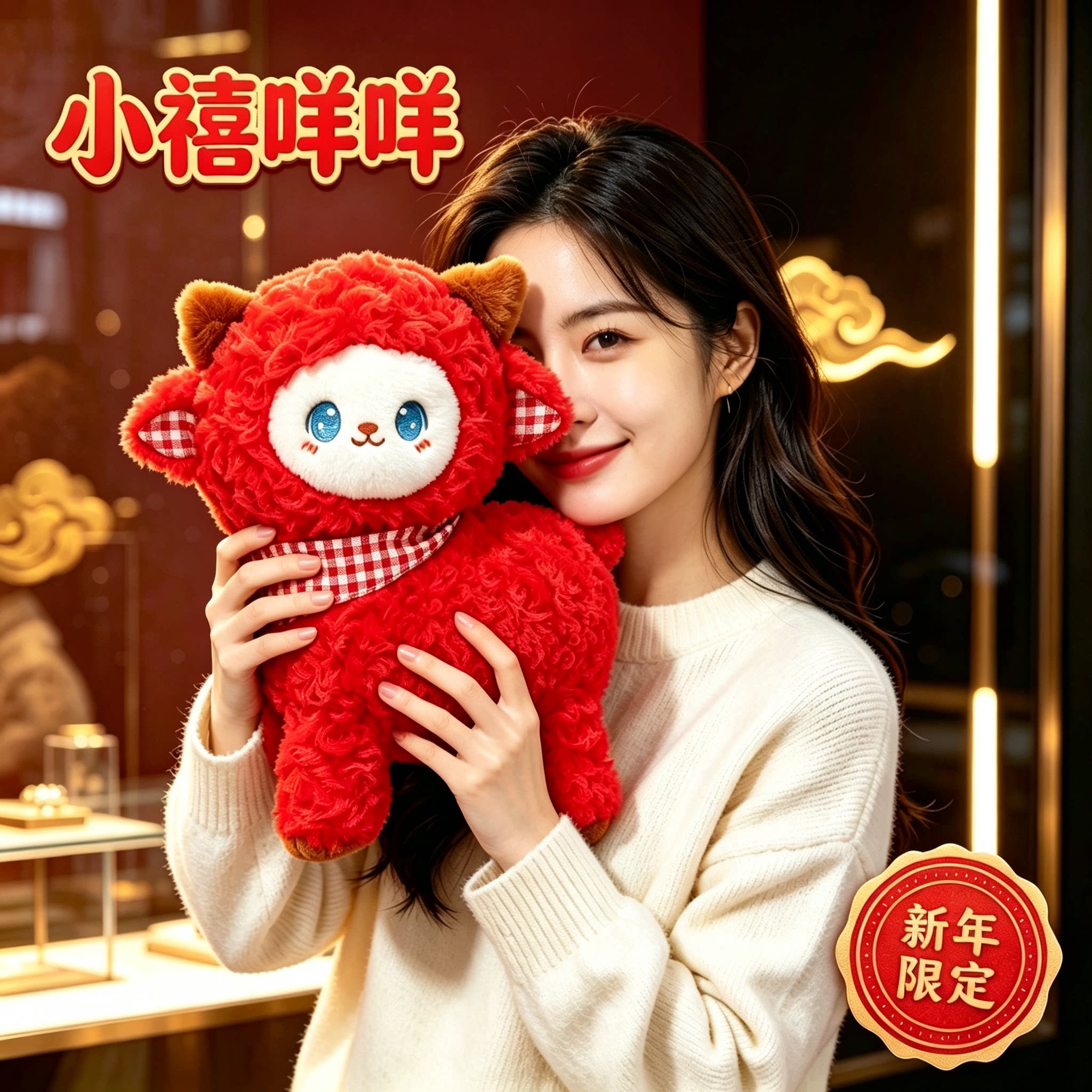 2027羊年吉祥物公仔围巾小羊毛绒玩偶公司年会布娃娃新年礼物女生