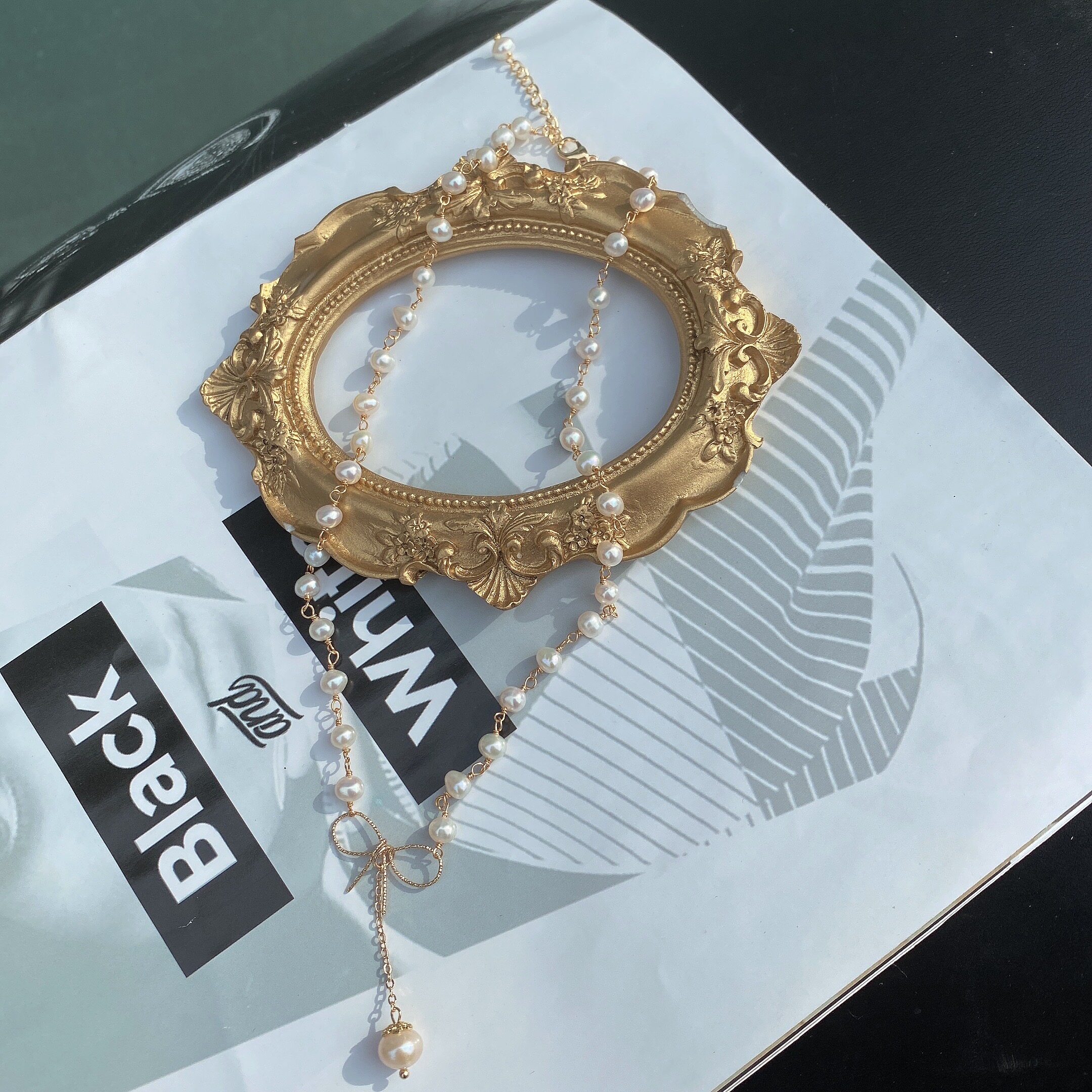 淡水珍珠珠珠相连蝴蝶结锁骨链ins法式风情项链甜美清新礼服