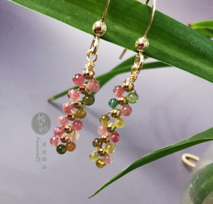 帕可可原创设计手作天然水晶碧玺14k镀金耳饰甜美简约耳环优雅