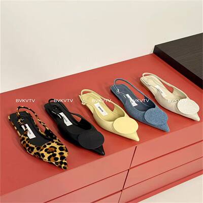 26s真皮尖头鸳鸯扣平底后空凉鞋