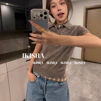 羊毛针织假两件短袖polo衫T恤