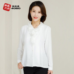 长袖 衬衫 新潮纯色年轻妈妈衬衣宽松高贵TBB2019 中年女装 韩国春季