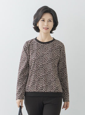 韩国妈妈装长袖T恤2025秋中老年女圆领豹纹宽松上衣TE2510015