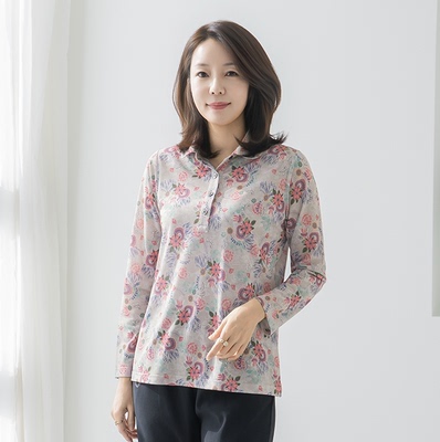 韩版妈妈装碎花翻领薄款T恤