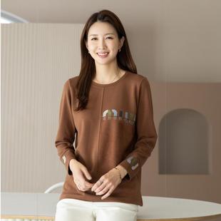 妈妈装 韩国大码 T恤2024冬季 长袖 镶钻圆领宽松上衣TBD6026 女装