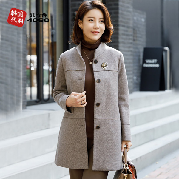 韩国冬季妈妈装毛呢外套立领宽松大码中老年女装厚款上衣OUB6011