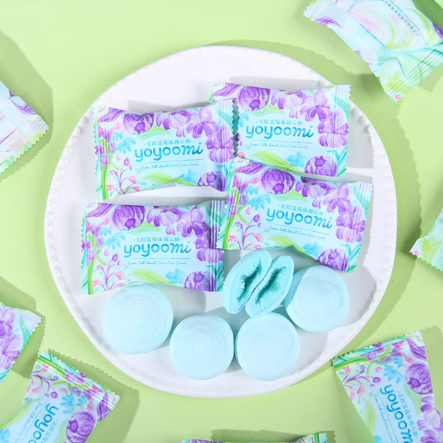 新西兰yoyoomi有有米北欧蓝莓味棉云糖夹心棉花糖结婚喜糖零食