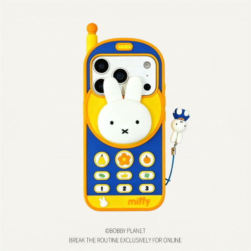 @BOBBY PLANET日本新品~复古Miffy大哥大支架壳米菲兔蓝色可爱卡通适用iphone18Promax手机壳苹果16543硅胶17