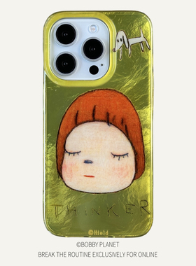 @BOBBY PLANET原创烫金工艺奈良美智锡纸纹高品质简约ns风适用iPhone16ProMax手机壳苹果1543情侣男女防摔潮