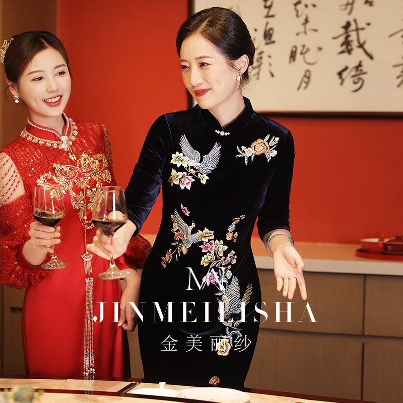 婚礼妈妈装礼服旗袍改良复古图片
