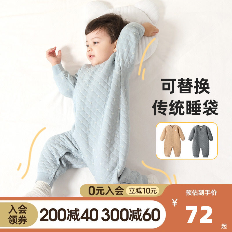 儿童连体睡衣冬季宝宝连体衣夹棉加厚男童女童保暖睡袋秋冬款纯棉
