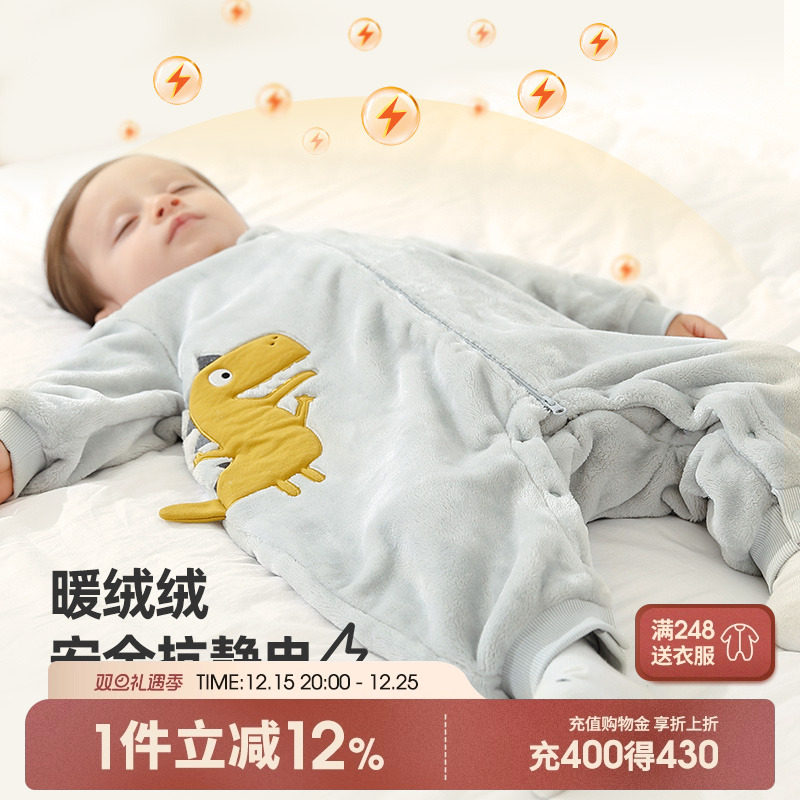 儿童连体睡衣冬季加厚法兰绒睡袋