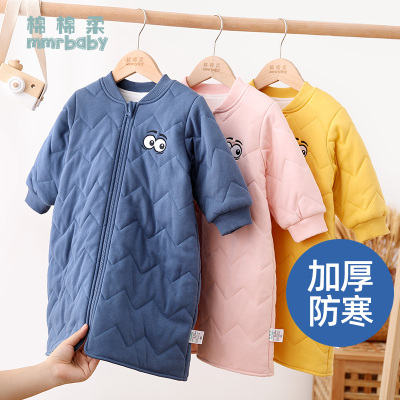儿童睡袍宝宝睡衣三层夹棉冬季加厚款长款秋冬纯棉男孩小女童睡裙
