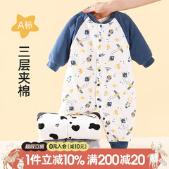 婴儿夹棉连体衣服冬季宝宝睡衣秋冬款纯棉a类加绒加厚婴幼儿棉衣