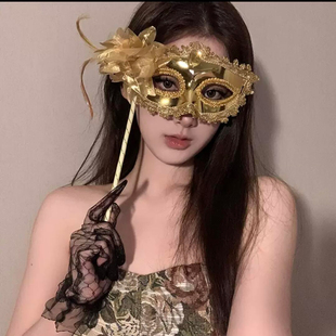 万圣节半脸面具成人女鎏金之夜年会假面化妆舞会派对手持面罩装扮