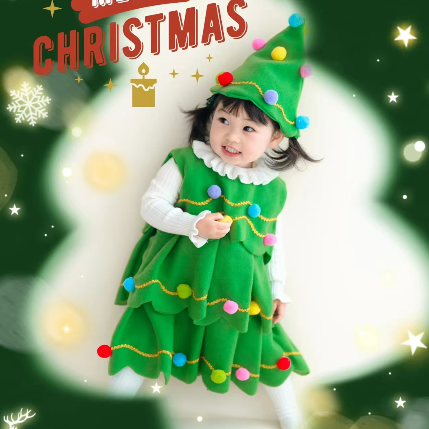 圣诞树衣服儿童服装圣诞节装扮服饰女童连衣裙2025新款舞台演出服
