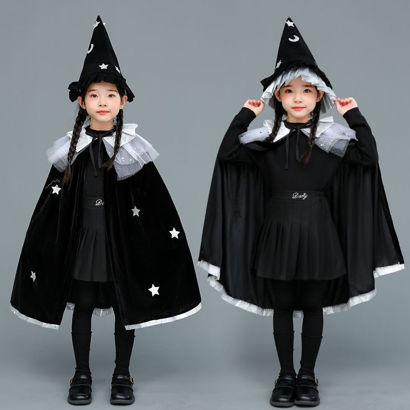 万圣节儿童服装女巫魔法披风斗篷女童衣服装扮道具幼儿园表演活动