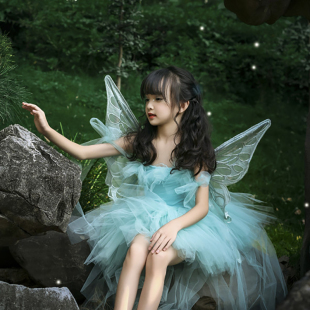 万圣节儿童服装女童精灵公主裙翅膀森林装扮仙女裙子连衣裙礼服
