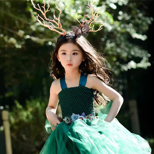万圣节儿童服装女童礼服精灵装扮森林系蓬蓬公主裙连衣裙演出服