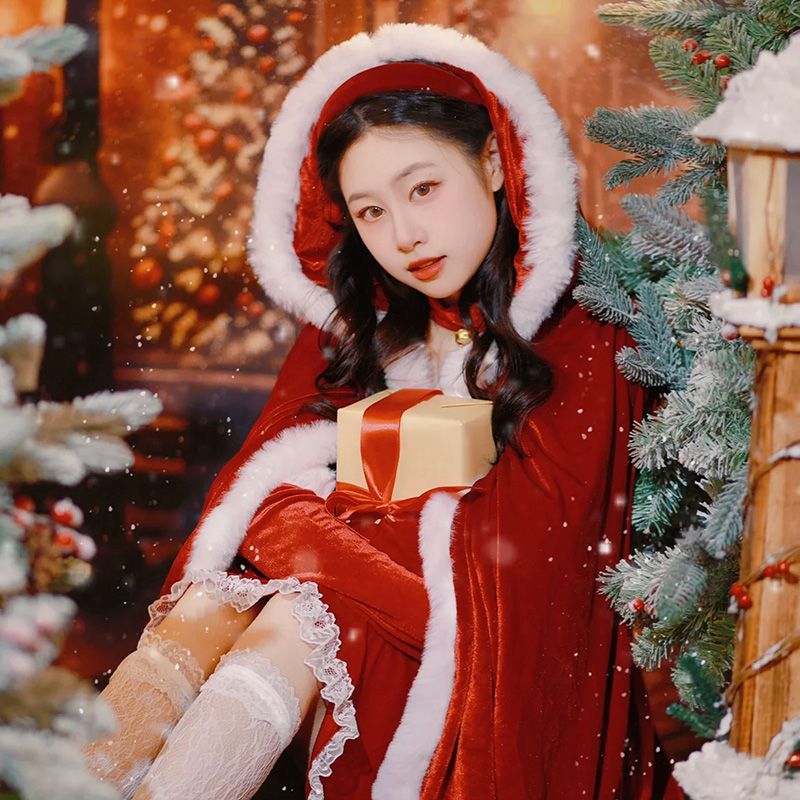 圣诞节披风斗篷成人服饰红色金丝绒披肩派对主题cos服装女新款
