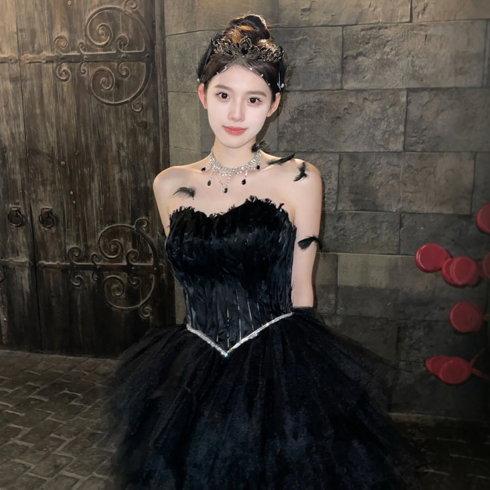 万圣节cosplay服装黑白天鹅网纱蓬蓬吊带连衣裙纯欲活动角色扮演