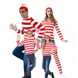 万圣节亲子装聪明的沃里Wheres Wally儿童服装动漫活动派对情侣