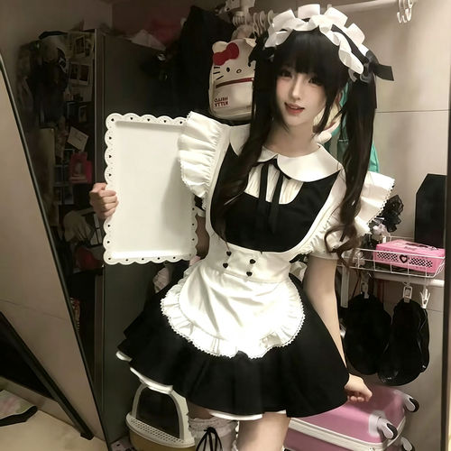 黑白女仆装女装cos服女仆裙lolita裙万圣节服装可爱洛丽塔连衣裙