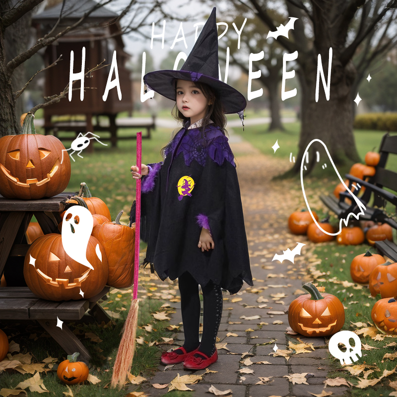 万圣节儿童服装男女童女巫衣服