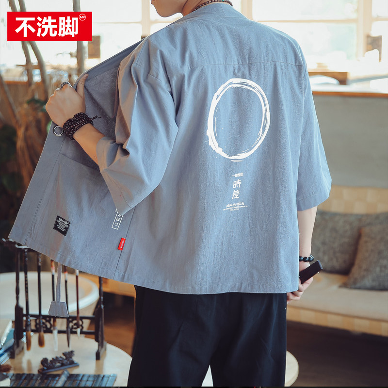 中國風道袍男短袖漢服開衫和服七分袖防曬衣夏季日式和風薄外套潮在類目 男裝, 夾克中 - 來自Buy2taobao.com提供專業的淘寶代購服務