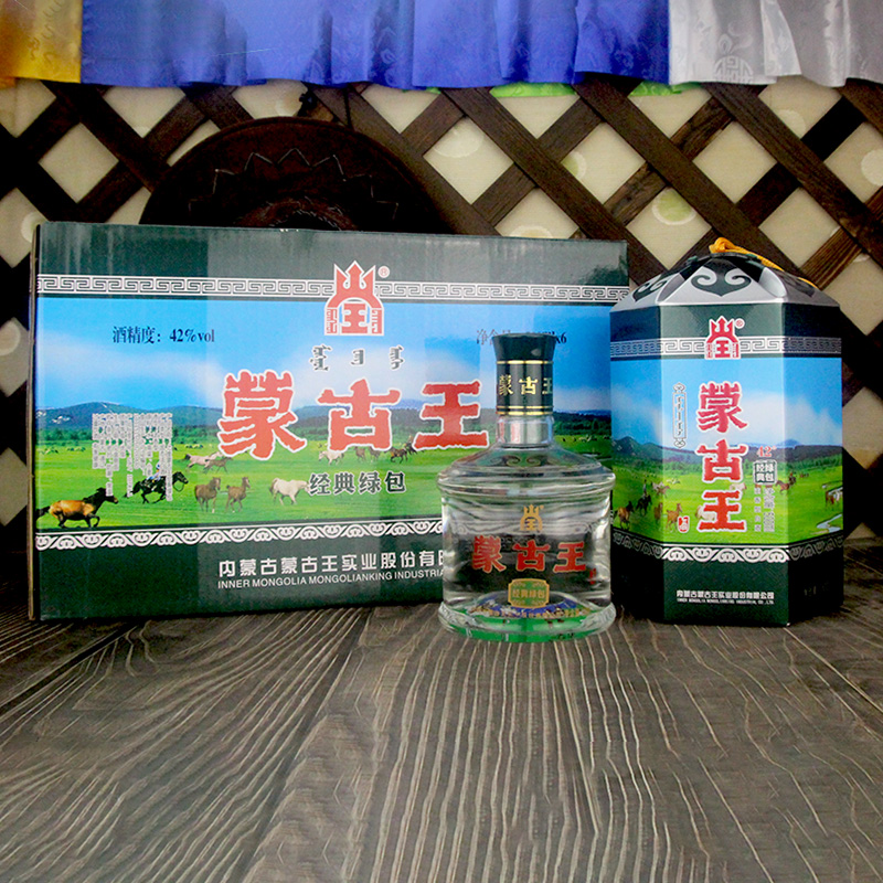 6瓶装蒙古王42度绿包500ml*6浓香型固态发酵草原白酒特产