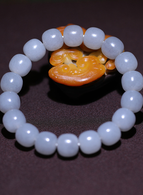 【姑苏润石堂】在售40克天然新疆和田玉籽料淡墨青花老型珠手串