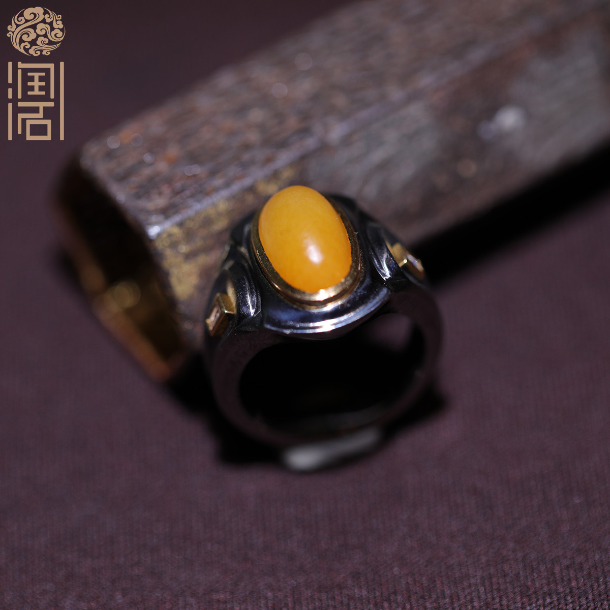 【姑苏润石堂】在售15克天然新疆和田玉籽料黄沁小籽原石镶金戒指