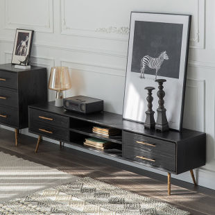 清仓北欧实木电视柜茶几美式 轻奢小户型客厅黑色电视机柜现代简约