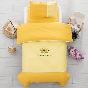 纯色幼儿园被子三件套全棉六件套宝宝儿童入园午睡专用可定做园标