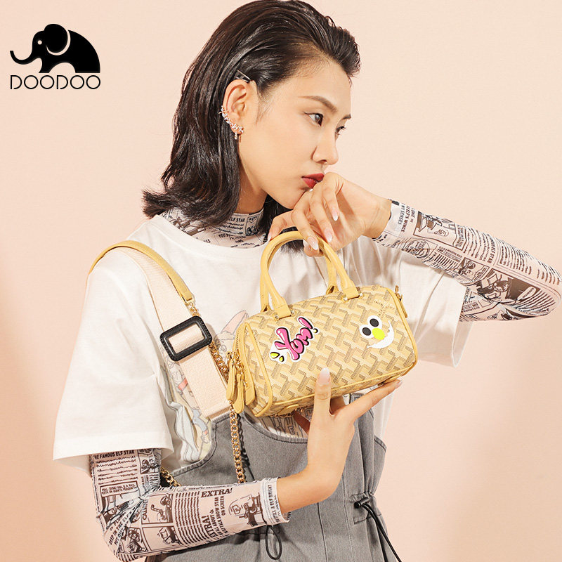 doodoo包包女包2020新款潮女夏季波士顿手提斜挎时尚印花小枕头包