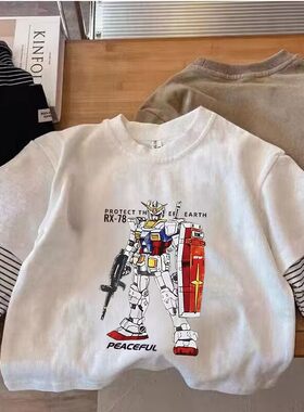 儿童擎天柱长袖宝宝大黄蜂T恤春秋男童女童变形金刚假两件打底衫